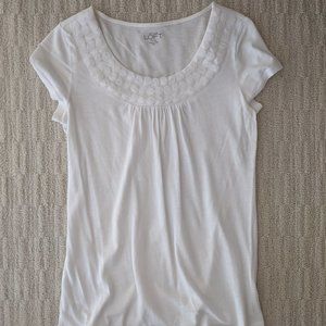 Ann Taylor LOFT white top with rosette detail